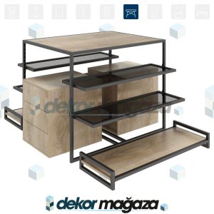 OXO 1 - Ürün Teşhir Masası, Ahşap & Cam, 4 Katlı - Görsel 1